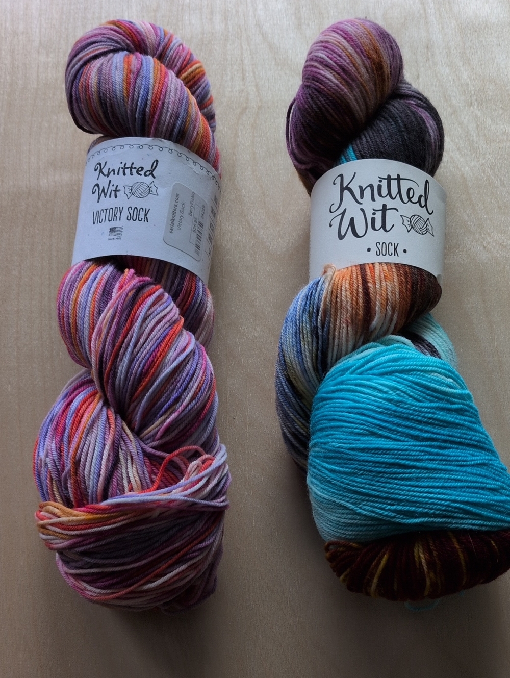Knitted Wit Hand-Dyed Sock Yarn 2 Skeins Lot- Green & Multi Variegated